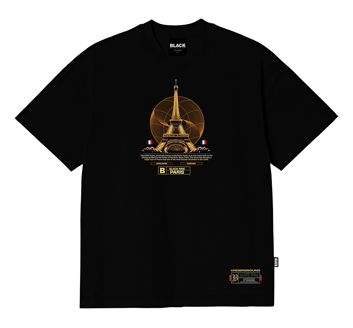 Camiseta Oversized Streetwear Paris Torre - Preta