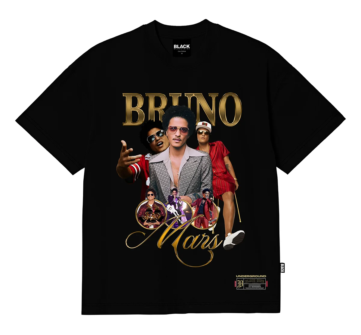 BRUNO MARS グラフィックTシャツ ブラック　S ヴィンテージ Camiseta Oversized Streetwear Bruno Mars Bootleg - Preta