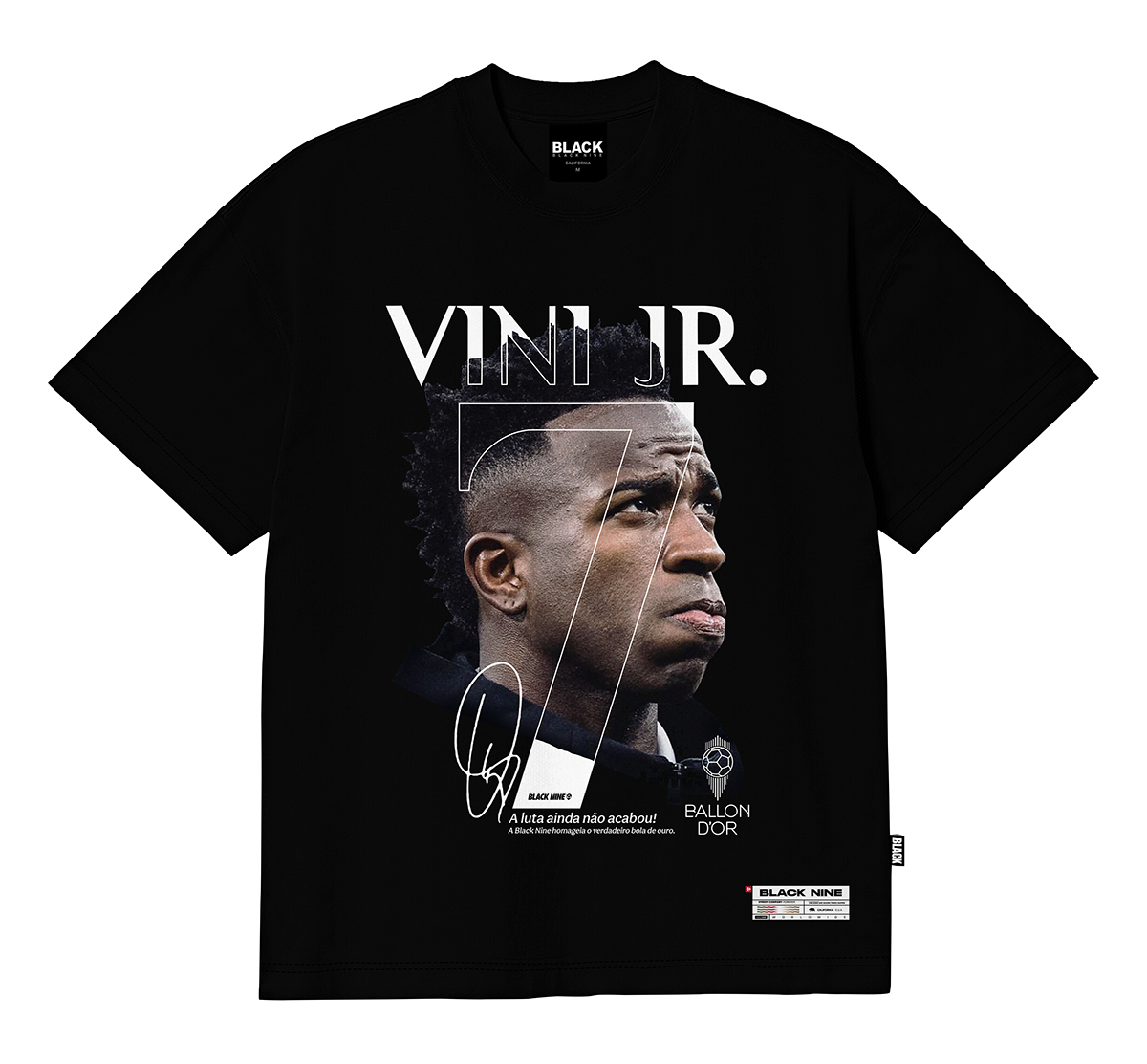 Camiseta Oversized Streetwear B9 Vini Jr Ballon D´or - Preta