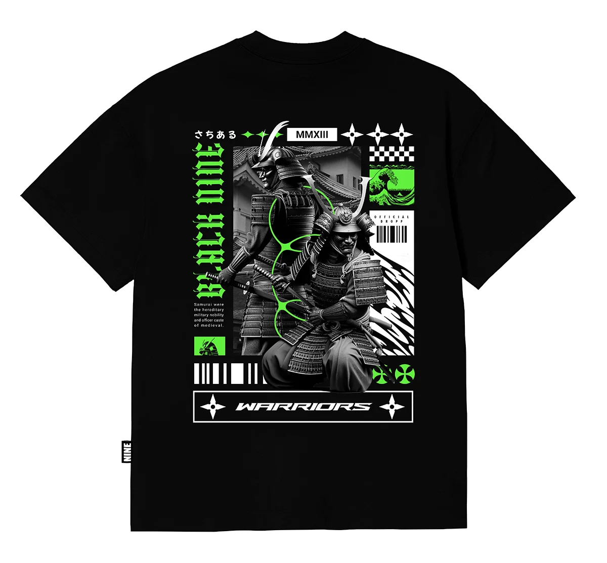Camiseta Oversized Streetwear Samurai Warriors Nine - Preta