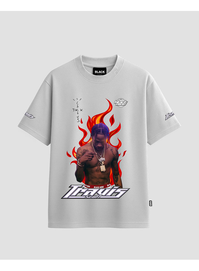 Camiseta Streetwear Travis Scott Fire - Branca