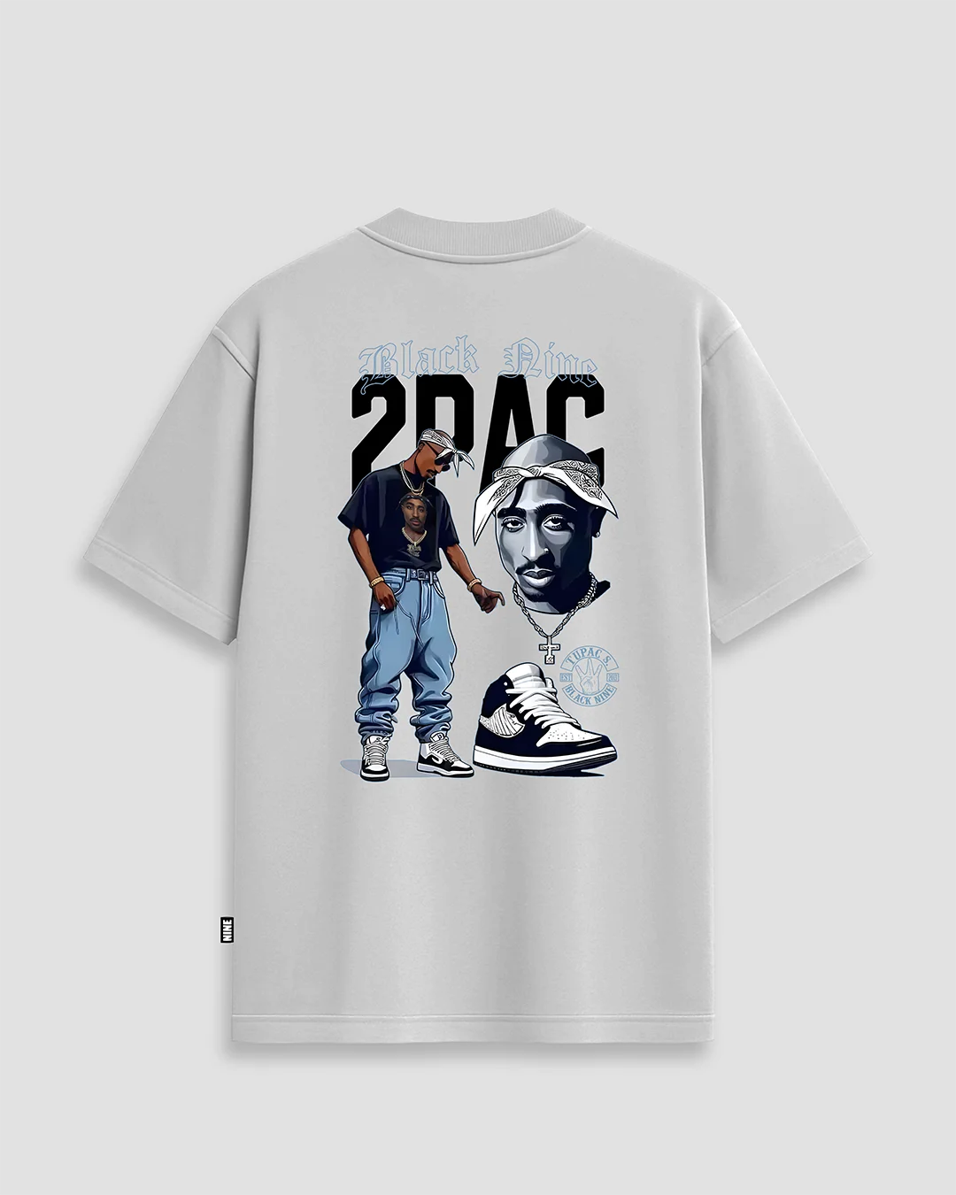 90s 00s 2PAC ユーロ Tシャツ Camiseta 2Pac Shoes Streetwear Oversized Branca 180G | Black Nine