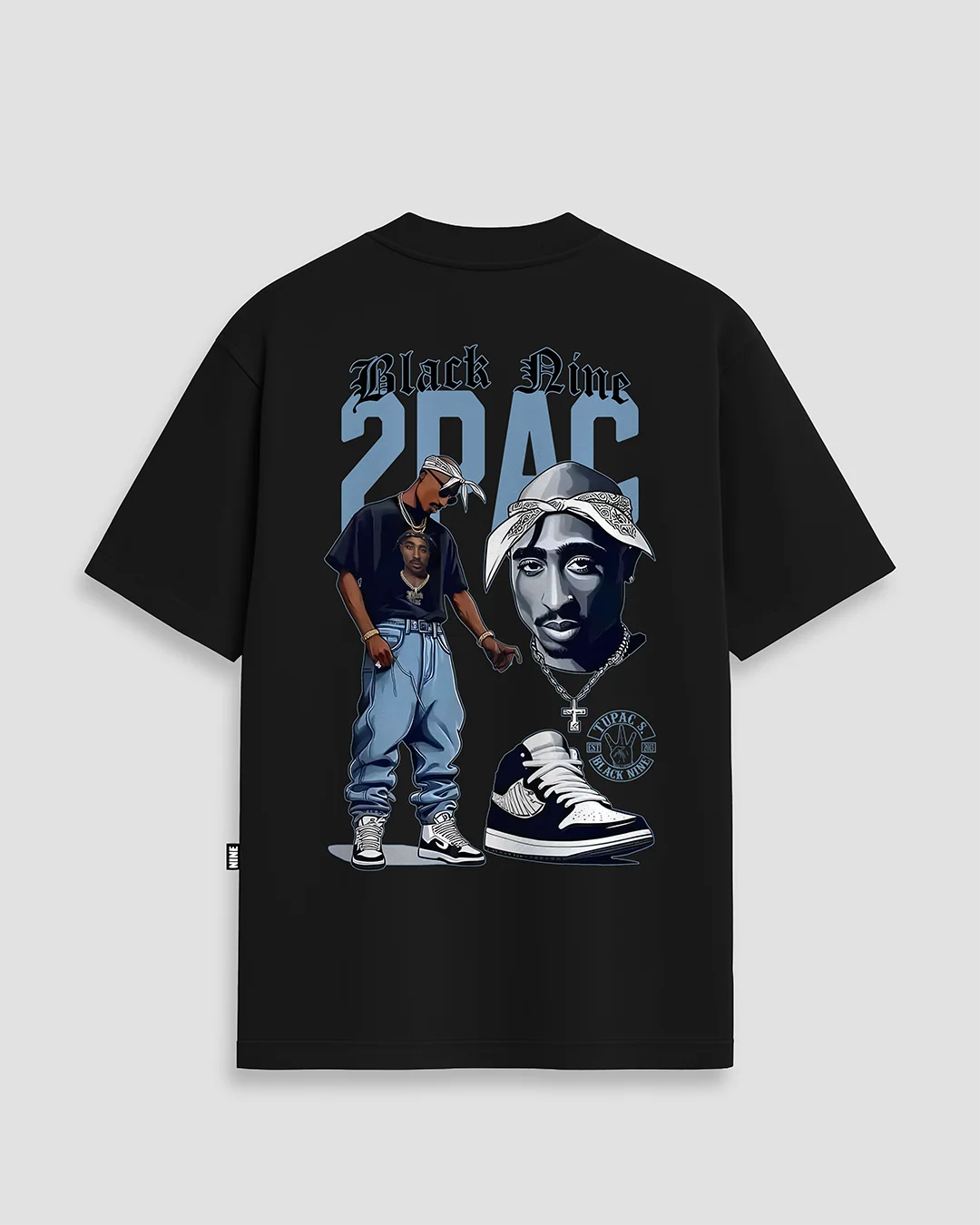 Camiseta Tupac Shoes Streetwear Oversized Preta