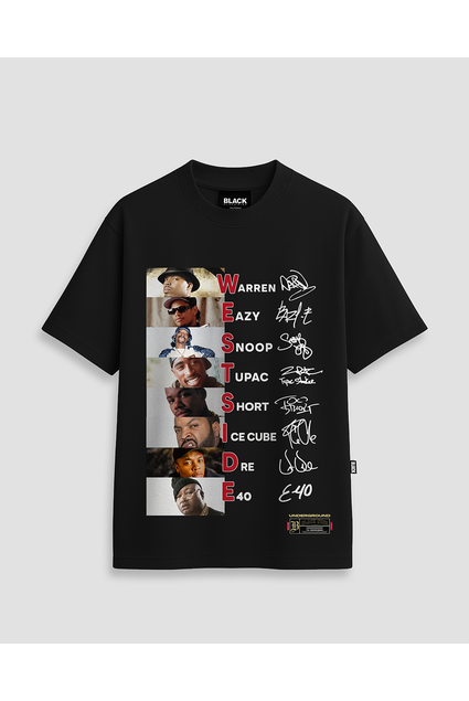 Camiseta T-shirt Black Nine Rappers Assinatura Azul Marinho