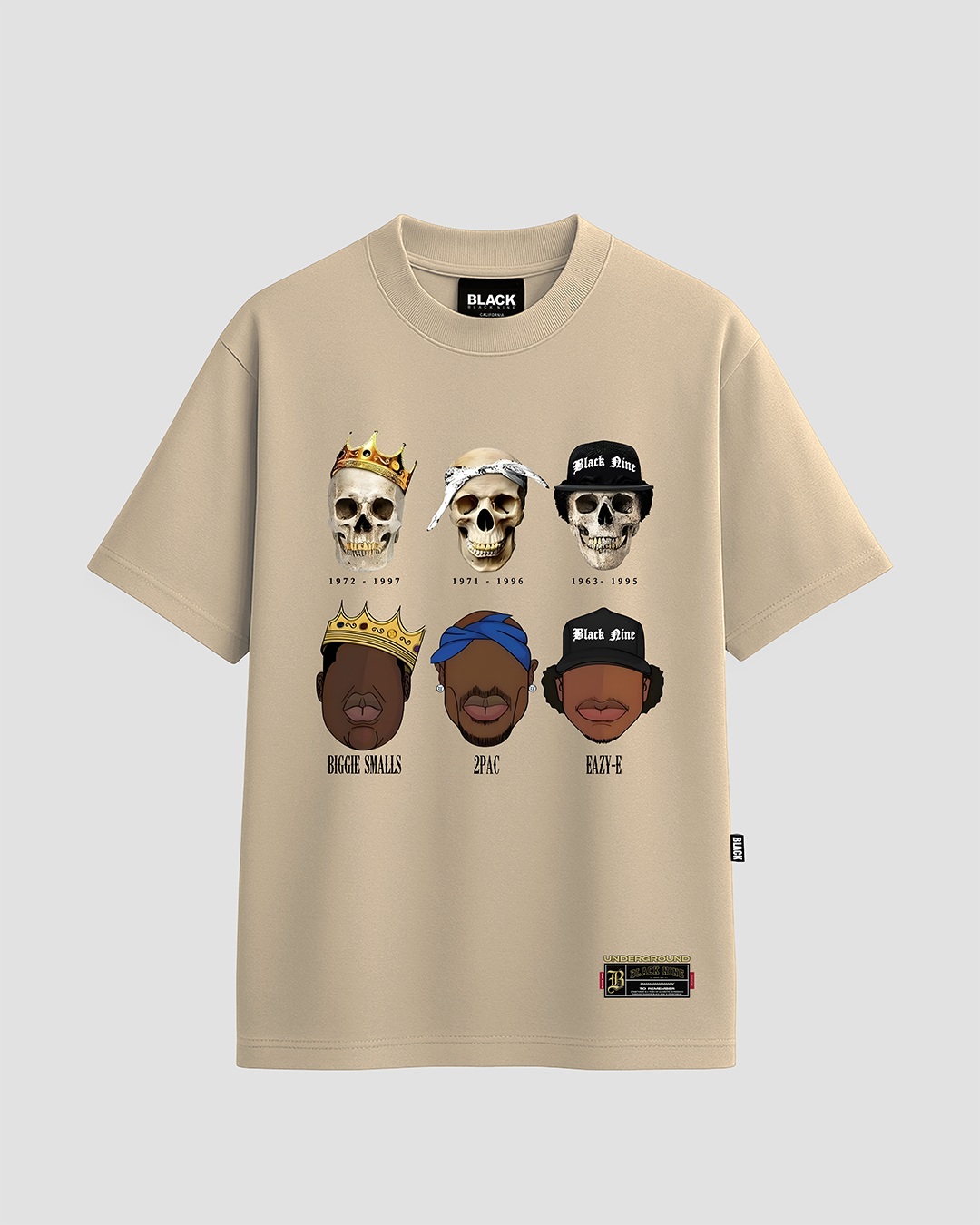 Camiseta Black Nine Trio Lendário Tupac - Notorious - Eazy-e - Areia