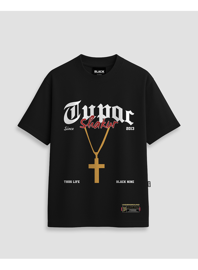 Camiseta Streetwear Tupac Shakur Cordão Preta