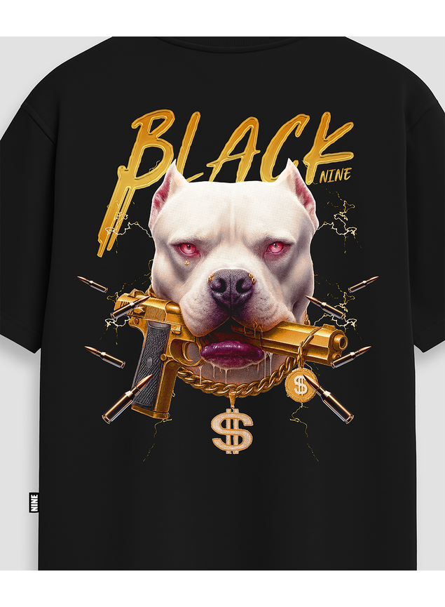 Camiseta B9 PitBull Pistol Gold - Preta