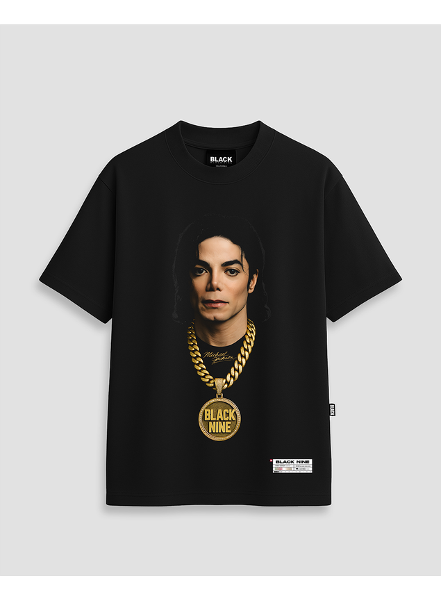 9nine Tシャツ Camiseta Oversized Streetwear Michael Jackson Cordão B9 - Preta