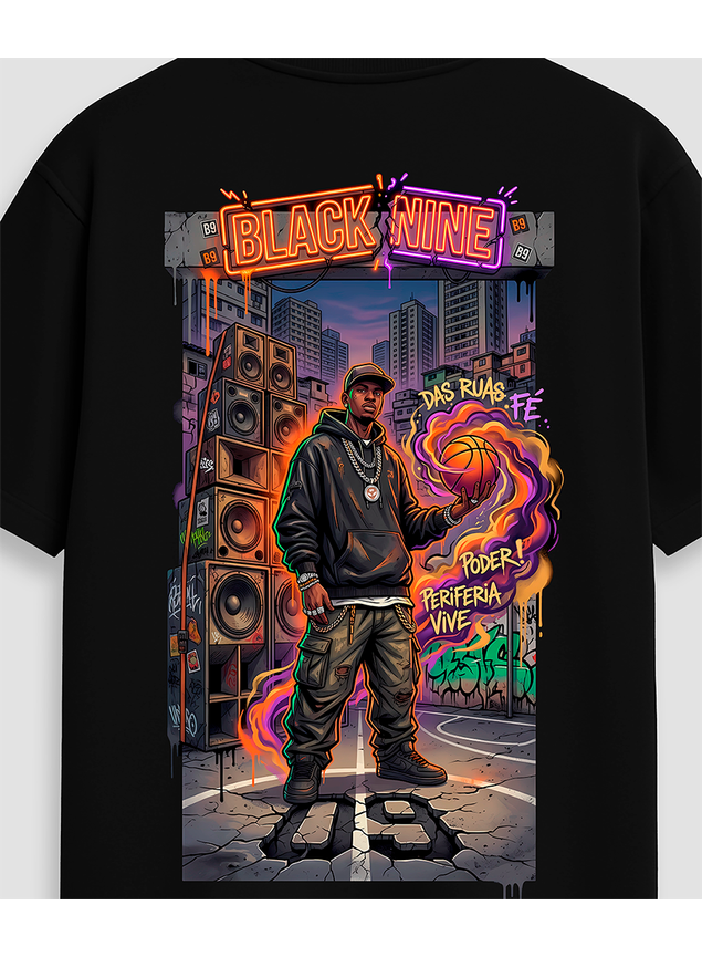 Camiseta Oversized Streetwear Periferia Black Nine - Preta