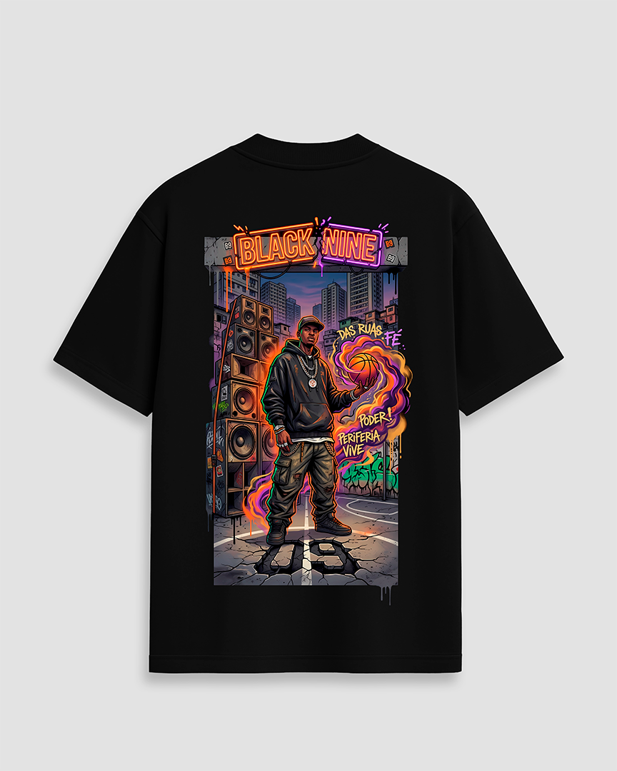 Camiseta Oversized Streetwear Periferia Black Nine - Preta