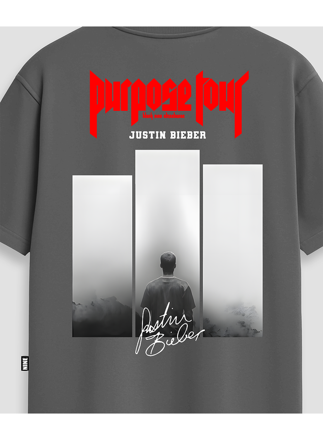 Camiseta Oversized Streetwear Justin Bieber Purpose Tour - Chumbo