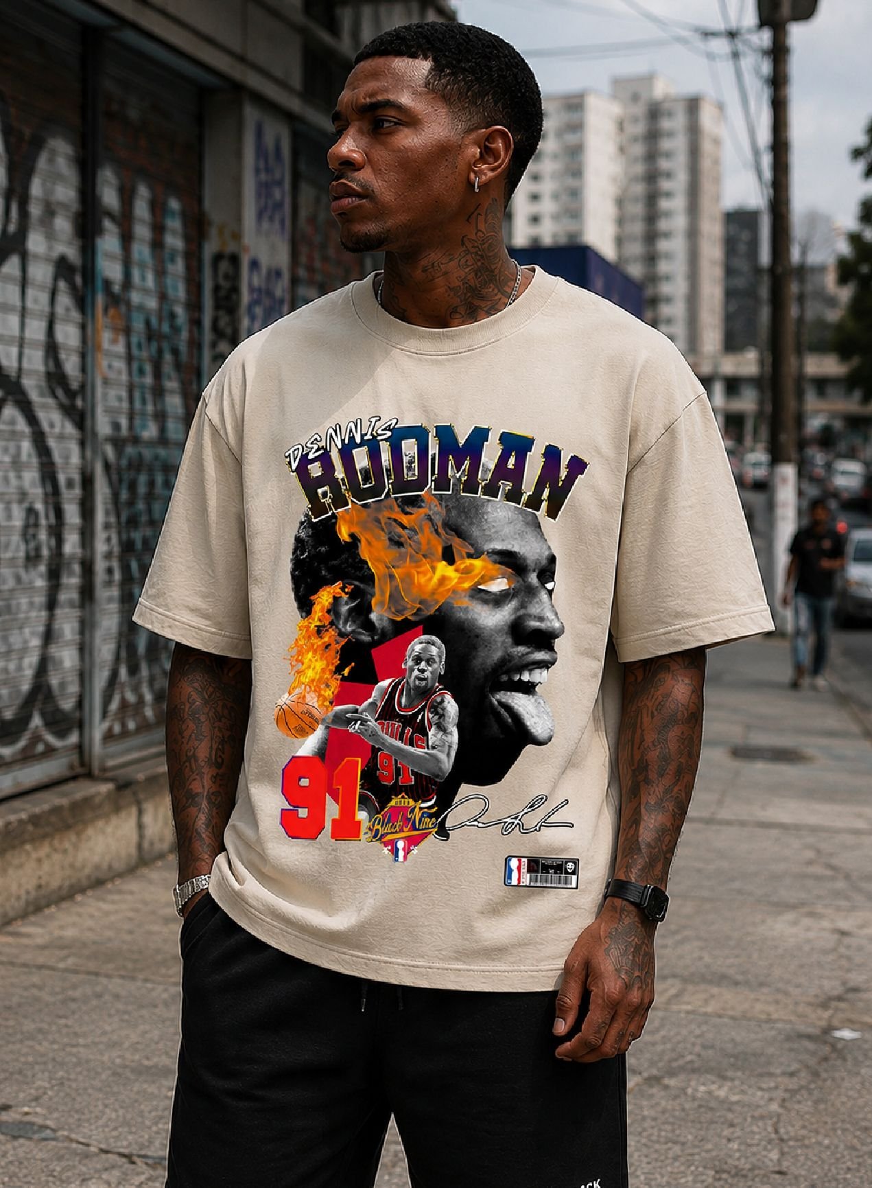 Camiseta Premium Dennis Rodman 91 - Off White