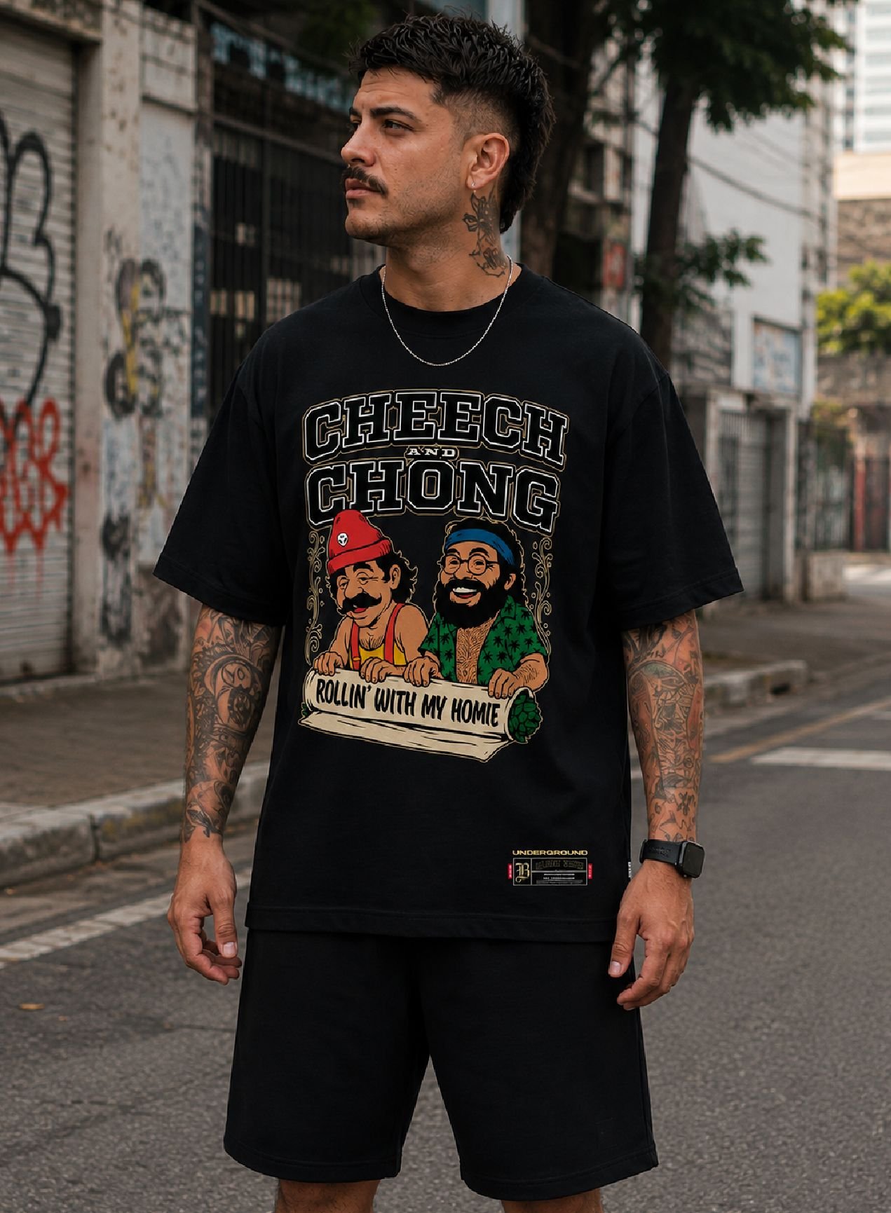 Camiseta Streetwear Chech And Chong - Preta