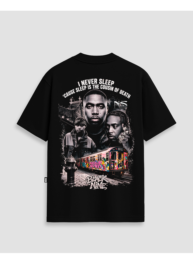 Camiseta Oversized Streetwear NAS - Preta