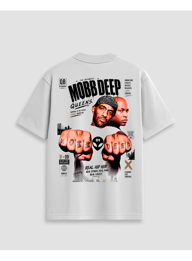 Camiseta Oversized Streetwear Mobb Deep Queens - Branca